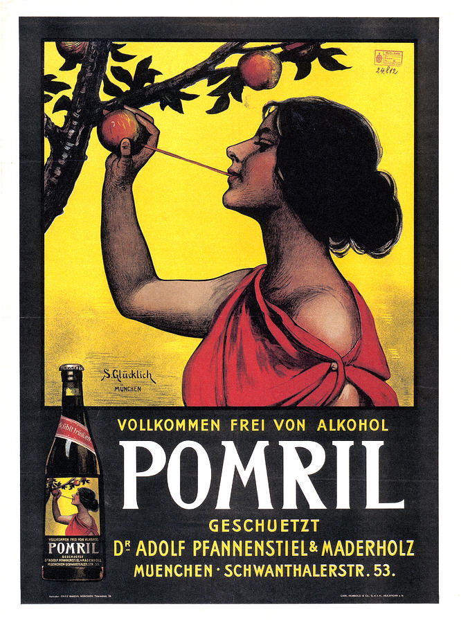 Munich Movie Mixed Media - Pomril - Apple Juice - Vintage Drink Advertising Poster by Studio Grafiikka