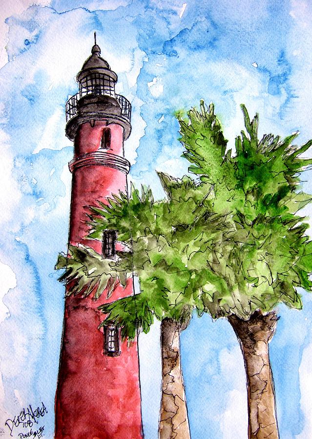 Lighthouse Painting - Ponce De Leon Inlet Florida Lighthouse Art by Derek Mccrea