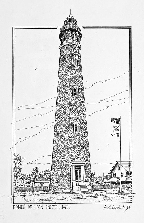 Ponce de Leon Inlet Light Drawing by Ira Shander