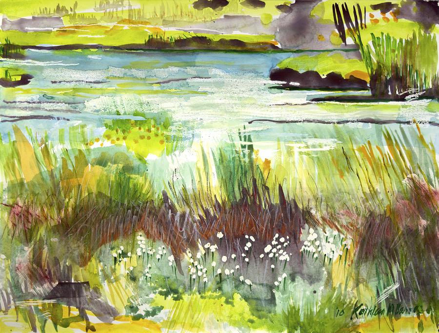Pond and Plants Painting by Kathleen Barnes