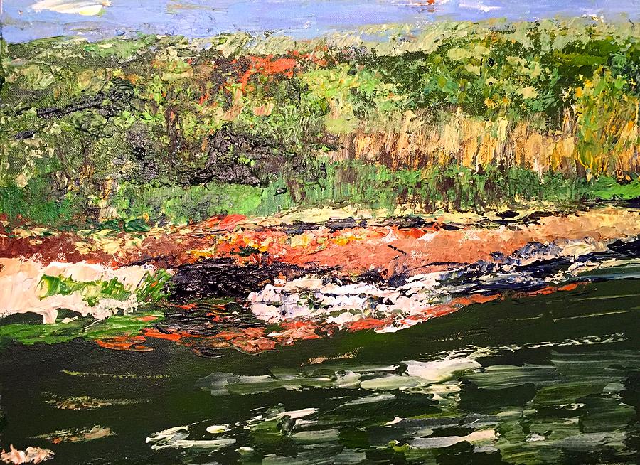 Pond at Driftwood Texas Painting by Julene Franki