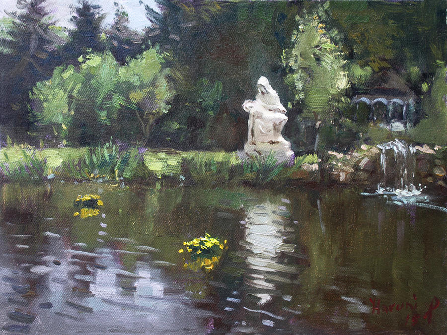 Tree Painting - Pond at Our Lady of Fatima Lewiston by Ylli Haruni