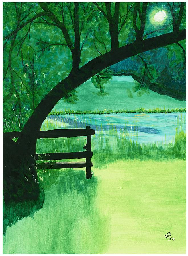 Pond Bench Painting by David Bartsch