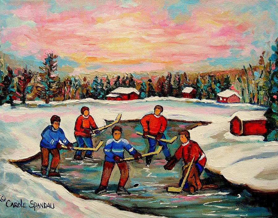 Montreal Painting - Pond Hockey Countryscene by Carole Spandau