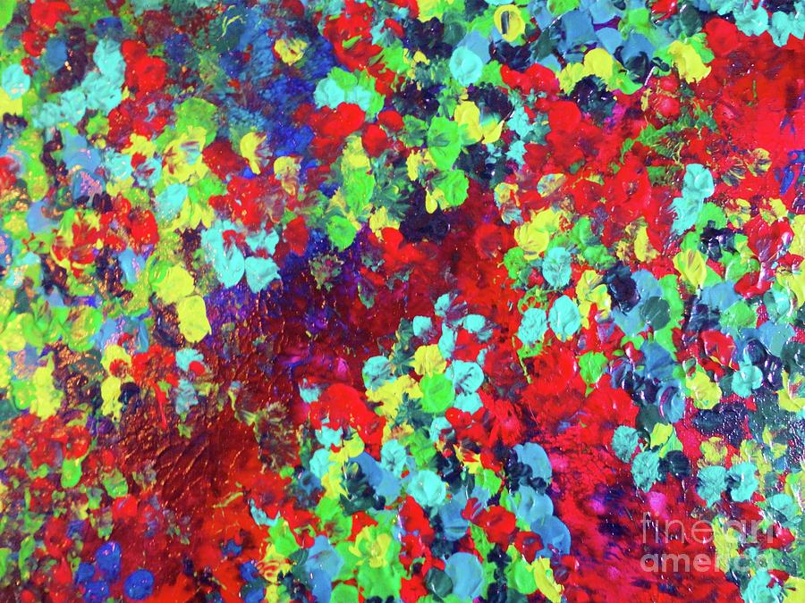 Rainbow Painting - POND IN PIGMENT - Bright Bold Neon Abstract Acylic Floral Aquatic Painting Dots Pattern Trendy Gift  by Julia Di Sano