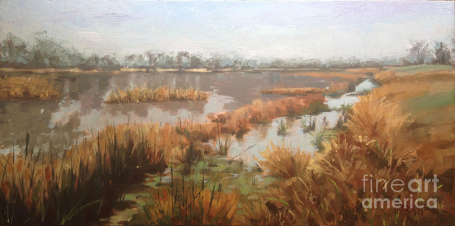 Pondering on a Pond Painting by Nancy  Parsons