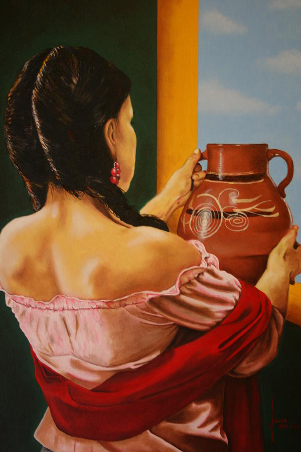 Figures Painting - Pones agua fresca en un jarron by Jose Tello Figures Painting - Pones agua fresca en un jarron by Jose Tello