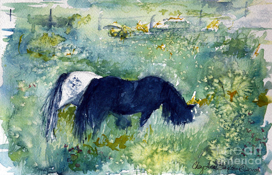 Ponies In The Meadow Watercolor Painting