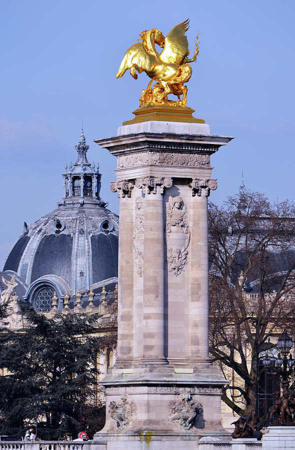Pont Alexandre III Bridge Column and Dome of Petit Palais Paris France Photograph by Shawn OBrien