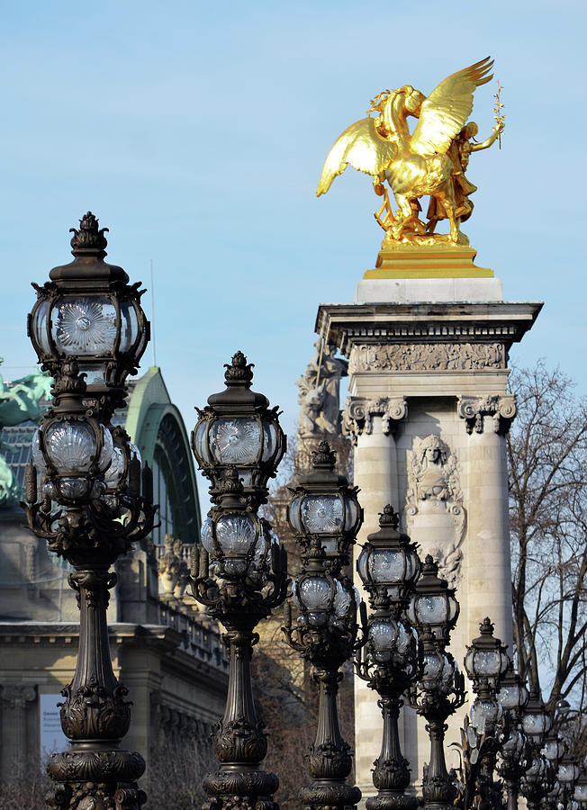 Pont Alexandre III Bridge Gilded Column and Ornate Lamps Paris France Photograph by Shawn OBrien