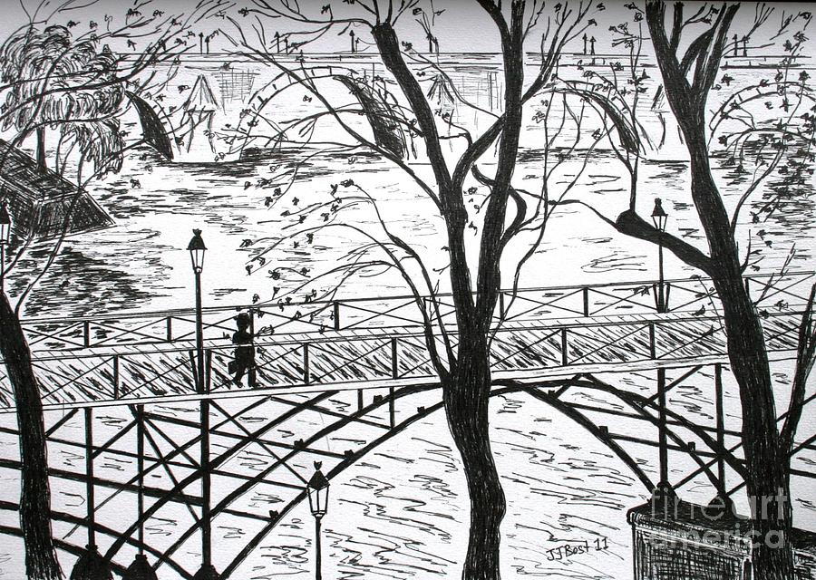 Pont des Arts Spring Morning Drawing by Janice Best