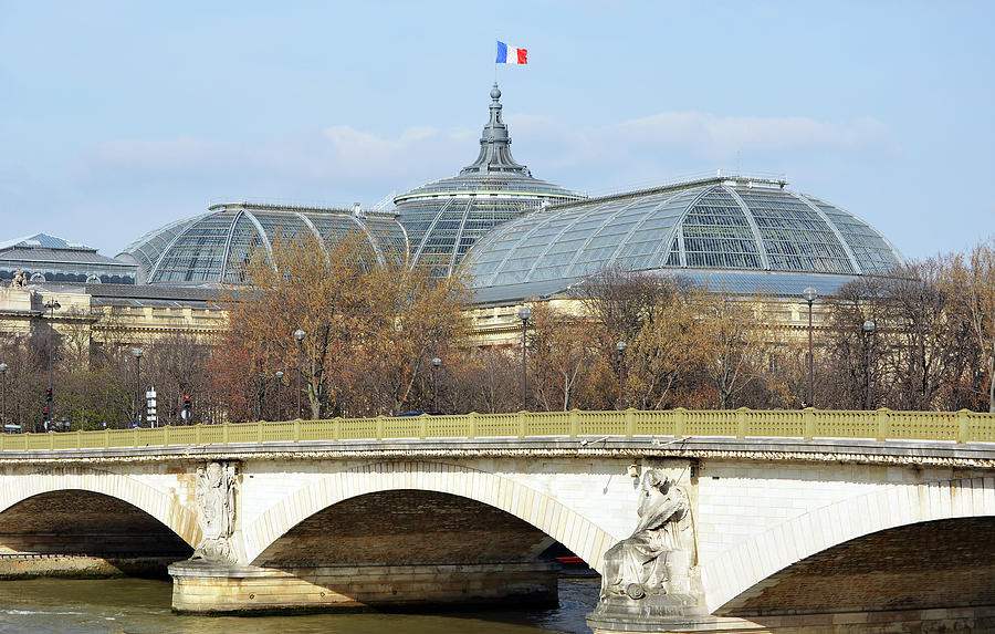 Pont Des Invalides in front of Glass Roof of Beaux Arts Grand Palais Paris France Photograph by Shawn OBrien