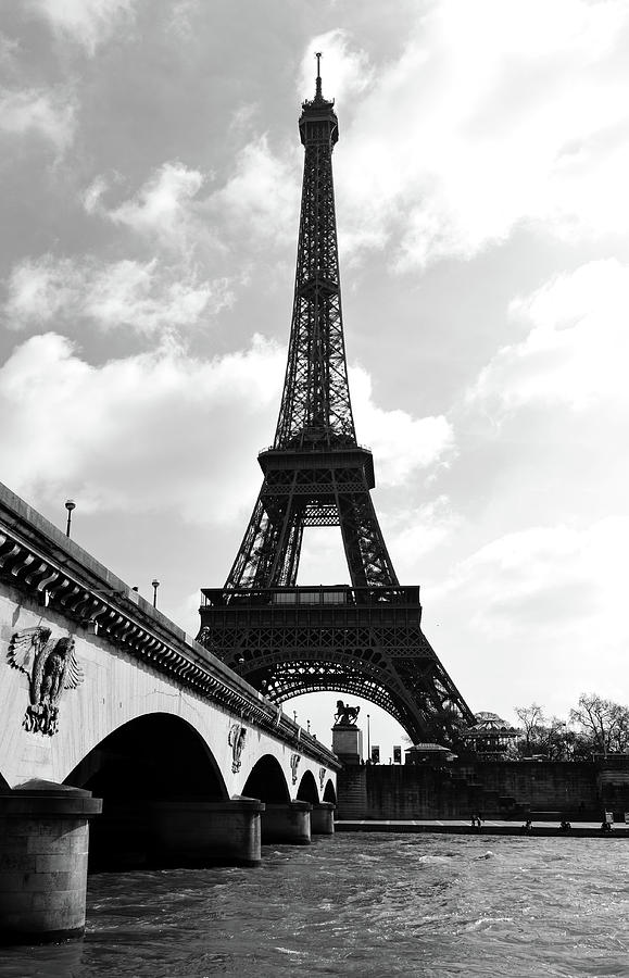 Pont Dlena Bridge Leading To The Eiffel Tower Paris France Black And