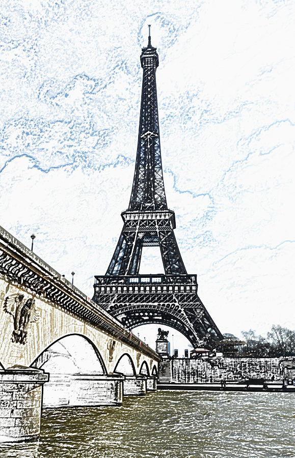 Pont dLena Bridge Leading to the Eiffel Tower Paris France Colored Pencil Digital Art Digital Art by Shawn OBrien