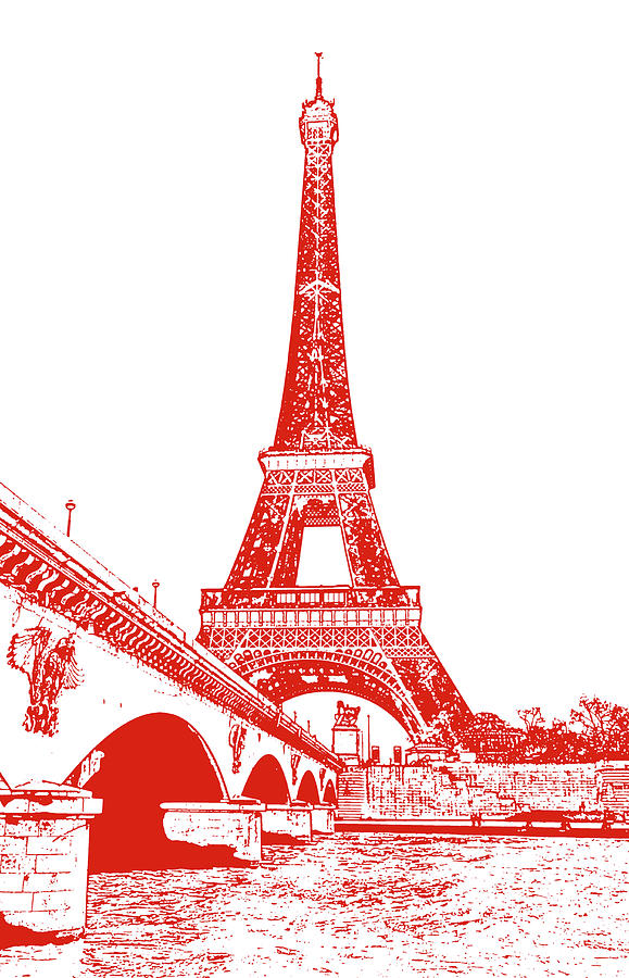 Pont dLena Bridge Leading to the Eiffel Tower Paris France Red Stamp Digital Art Digital Art by Shawn OBrien