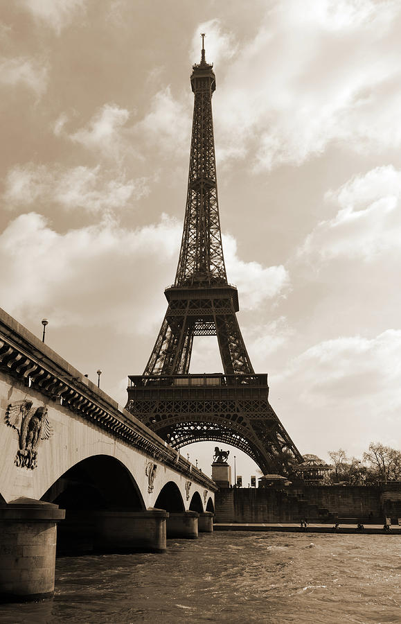 Pont dLena Bridge Leading to the Eiffel Tower Paris France Sepia Photograph by Shawn OBrien
