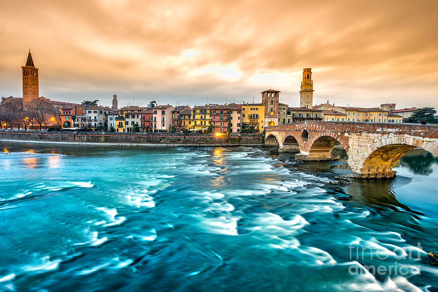 Ponte di Pietra in Verona - Italy  Photograph by Luciano Mortula