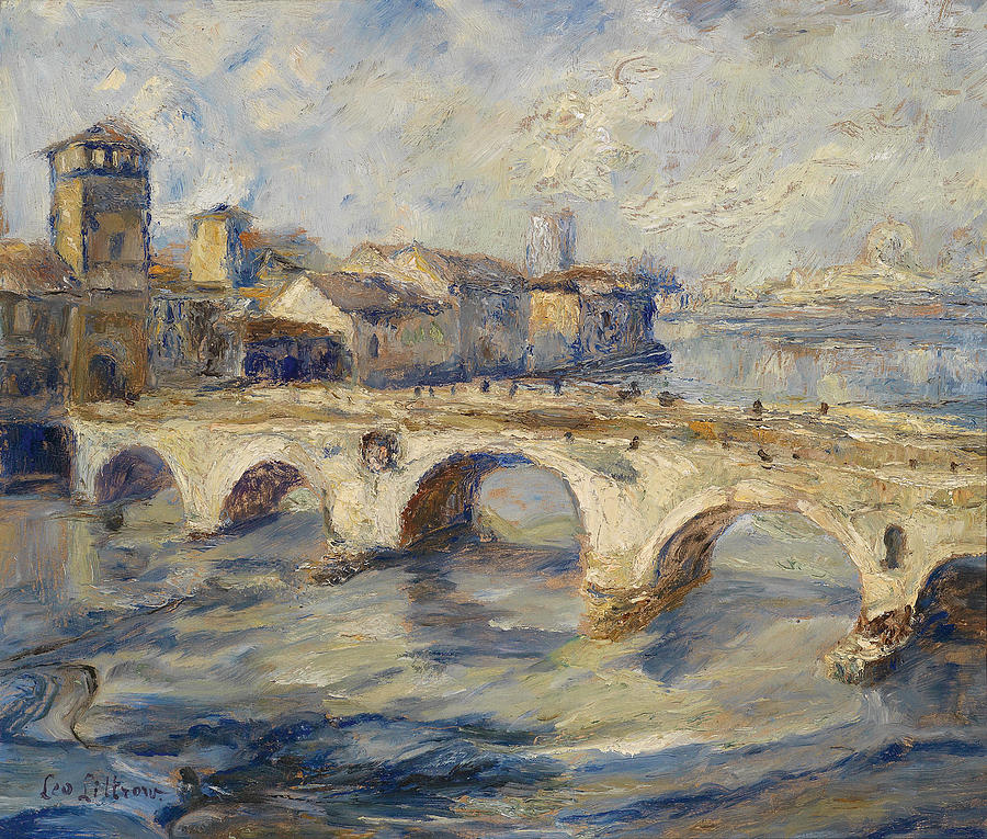 Ponte Pietra with Guard Tower in Verona Etsch Painting by Lea von Littrow