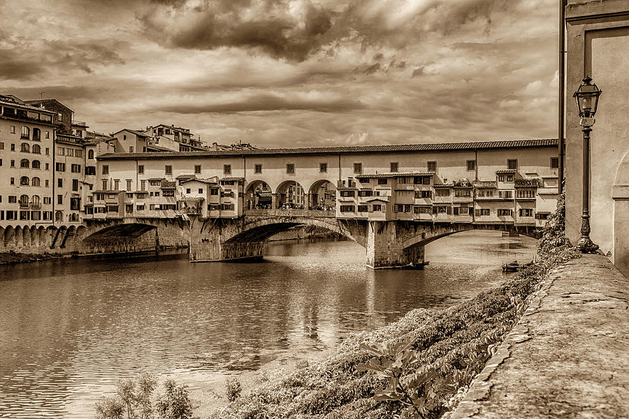 Ponte Vecchio Florence Italy monotone 7K_DSC2439_09152017 Photograph by Greg Kluempers