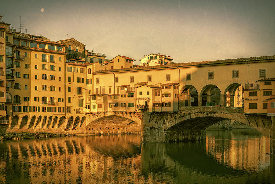 Vintage Photograph - Ponte Vecchio Morning Florence Italy by Joan Carroll