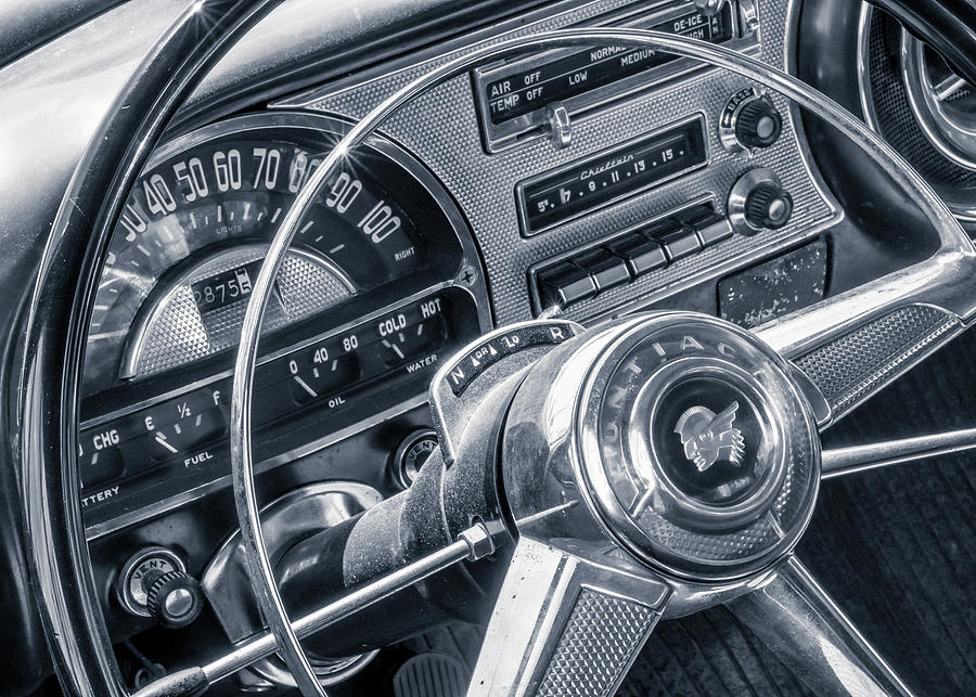 Pontiac Chieftain dash and steering wheel Photograph by Jim Hughes