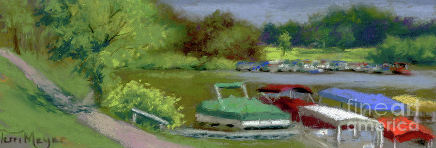 Pontoon Boats at Charles Mill Lake Painting by Terri  Meyer