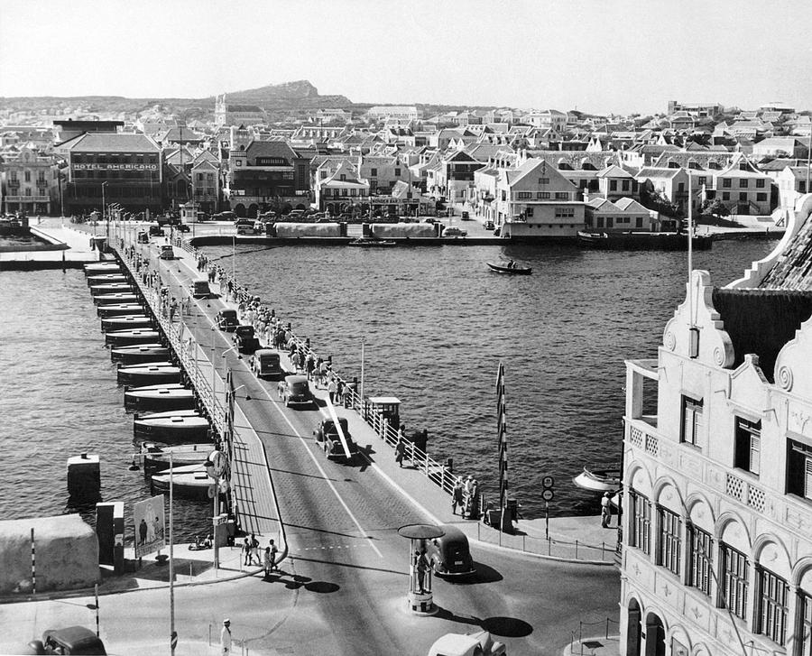 Architecture Photograph - Pontoon Bridge In Curacao by Underwood Archives