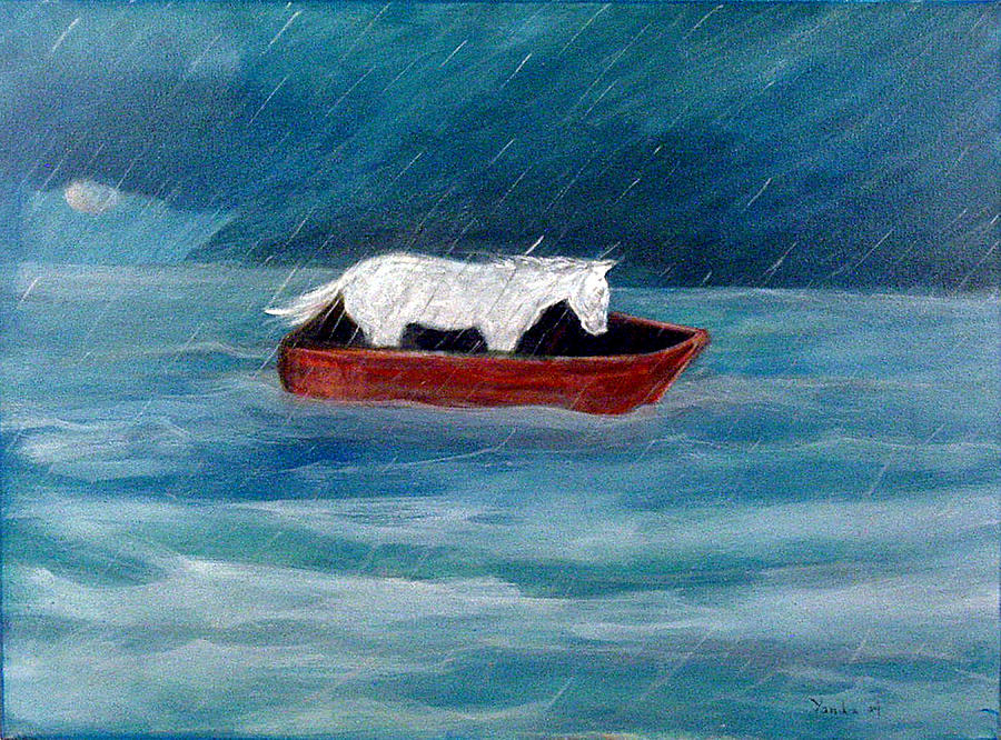 Pony in a Red Boat Painting by Katt Yanda