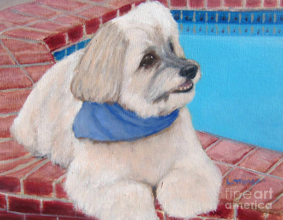 Poolside Puppy Painting by Laurie Morgan