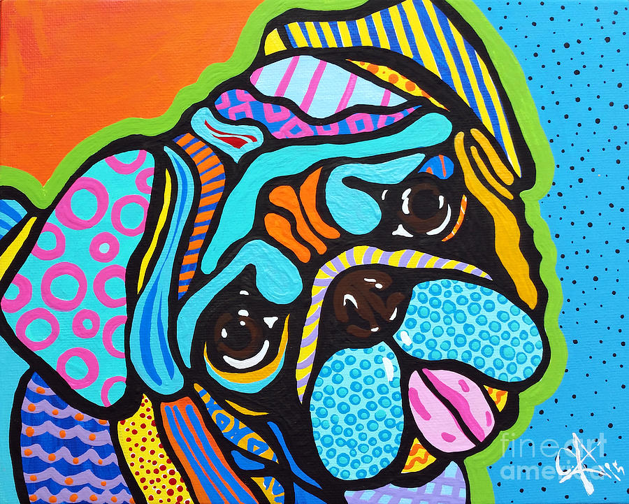 Pooped Puppy Dog Dogs Bulldog Boxer Terrier Shar-Pei Pug Jackie Carpenter Painting by Jackie Carpenter