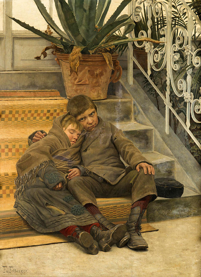 Poor Children Painting by Franz von Felbinger