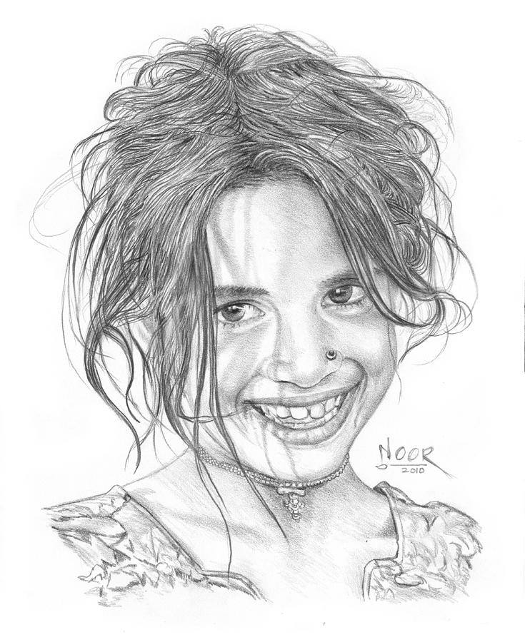 Portrait Drawing - Poor Girl by Noor Alassaba