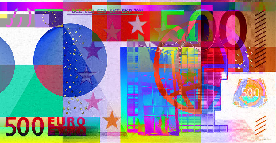 Pop-Art Colorized Five Hundred Euro Bill Digital Art by Serge Averbukh