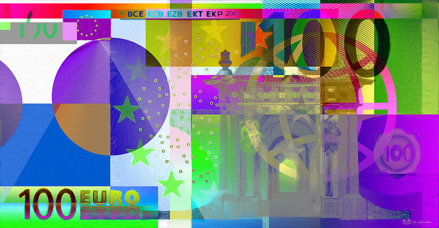 Pop-Art Colorized One Hundred Euro Bill Digital Art by Serge Averbukh
