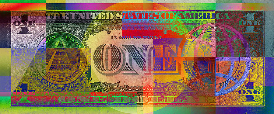 Pop-Art Colorized One U. S. Dollar Bill Reverse Digital Art by Serge Averbukh