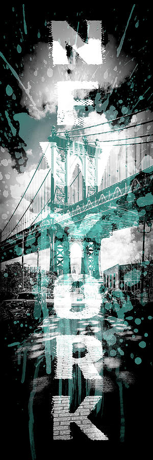POP ART Manhattan Bridge - cyan Photograph by Melanie Viola