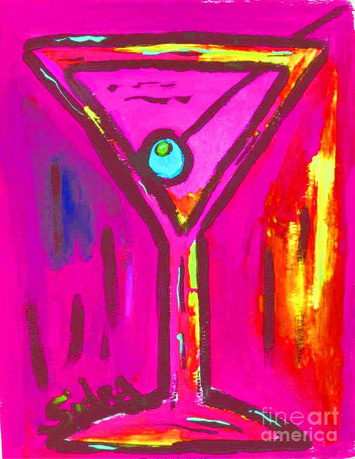 Martini Painting - Pop Art Martini Pink Neon Series 1989 by Sidra Myers Martini Painting - Pop Art Martini Pink Neon Series 1989 by Sidra Myers
