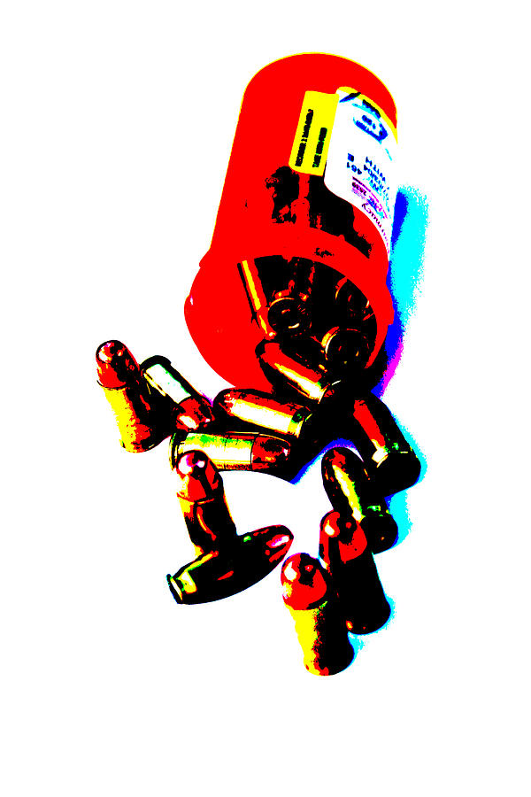Pop Art Of .45 Cal Bullets Comming Out Of Pill Bottle Photograph