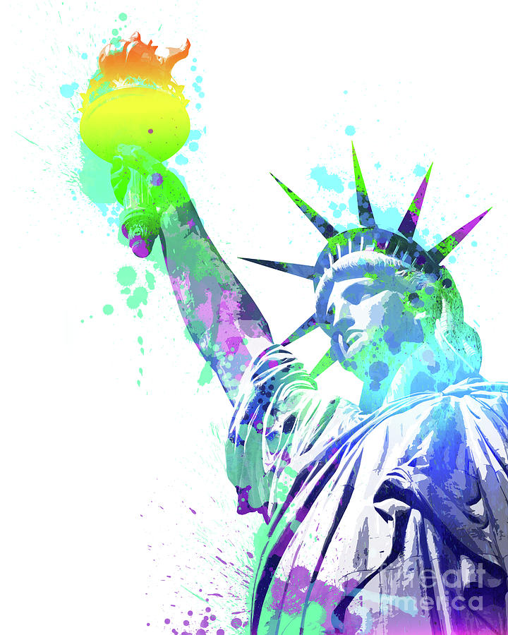 Pop art color splash Statue of Liberty watercolor Painting by Delphimages Photo Creations