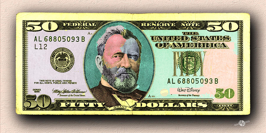 Crisp New 50 Dollar Bill Gold Green Pop Art  Painting by Tony Rubino