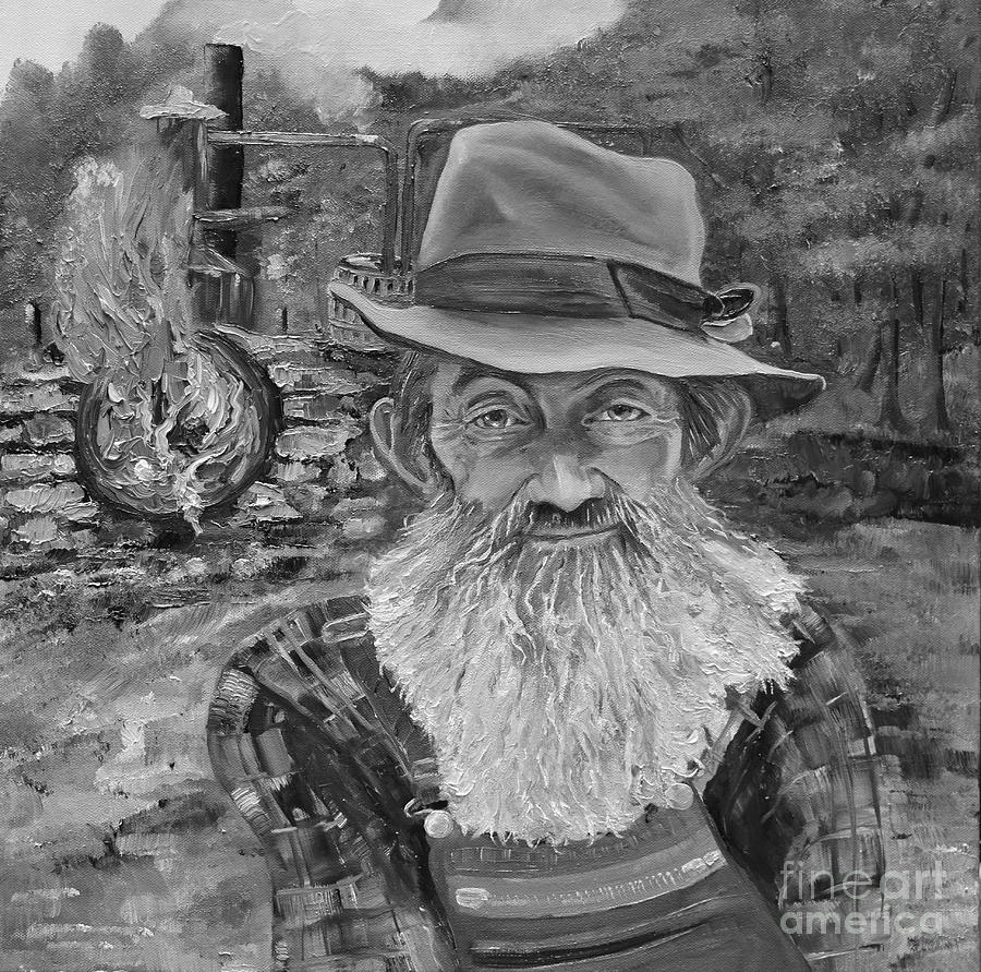 Popcorn Sutton - Black and White - Rocket Fuel Painting by Jan Dappen