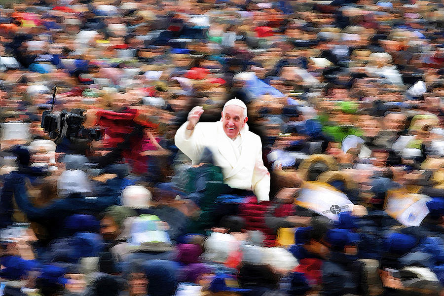 Pope Francis In Crowd of Faithful Acrylic 1 Painting by Tony Rubino