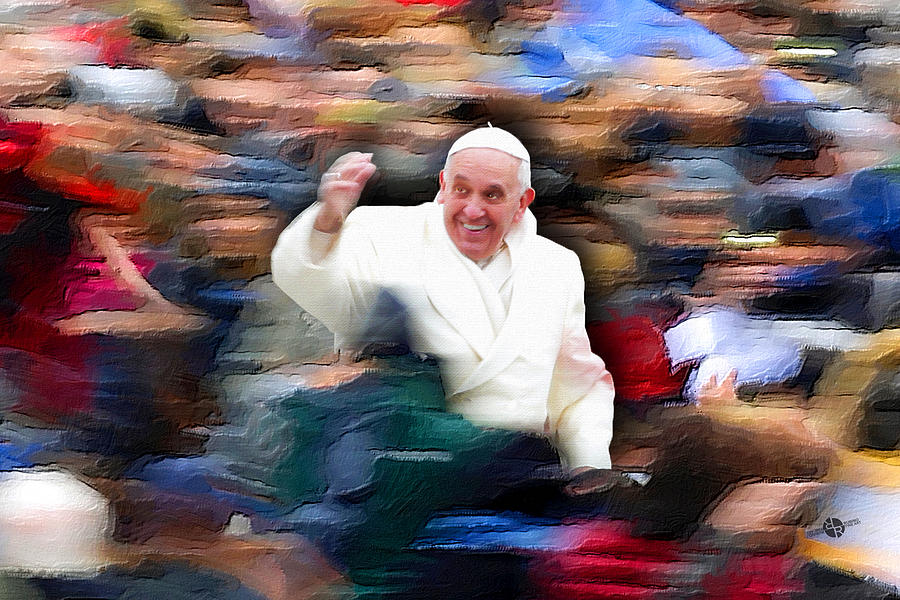 Pope Francis In Crowd of Faithful Acrylic 2 Painting by Tony Rubino
