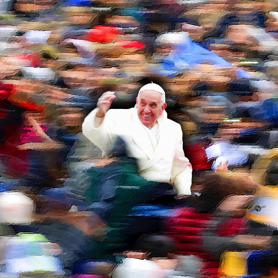 Pope Francis In Crowd of Faithful Acrylic 3 Painting by Tony Rubino