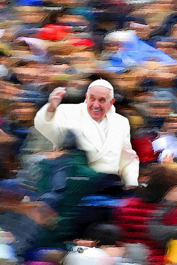 Pope Francis In Crowd of Faithful Acrylic 4 Painting by Tony Rubino