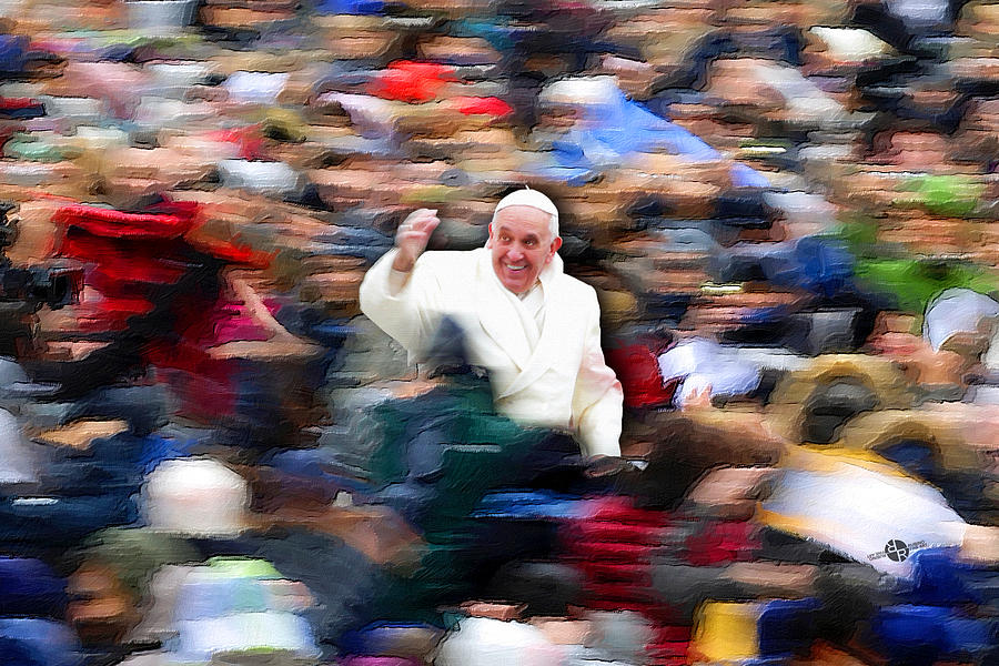 Pope Francis In Crowd of Faithful Acrylic 5 Painting by Tony Rubino