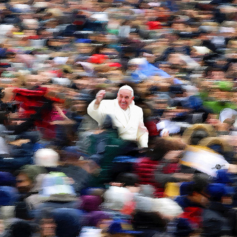 Philadelphia Painting - Pope Francis In Crowd of Faithful Acrylic 6 by Tony Rubino