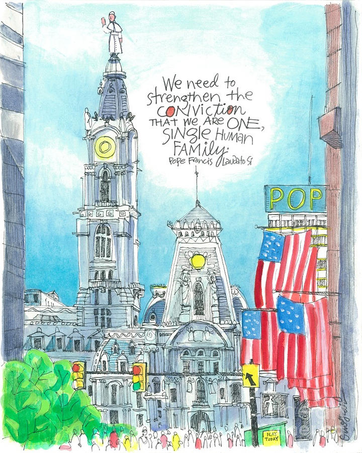 Pope Francis - Philly City Hall - MMPPC Painting by Br Mickey McGrath OSFS