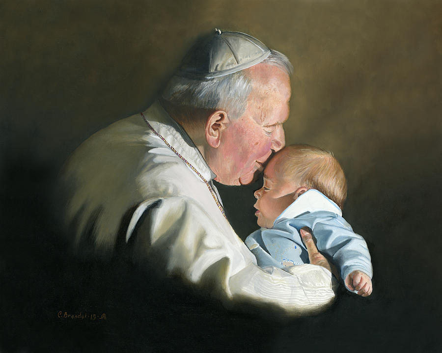 Pope John Paul II with Baby Painting by Cecilia Brendel