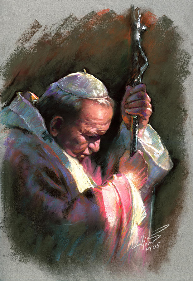Pope John Paul II Pastel by Ylli Haruni